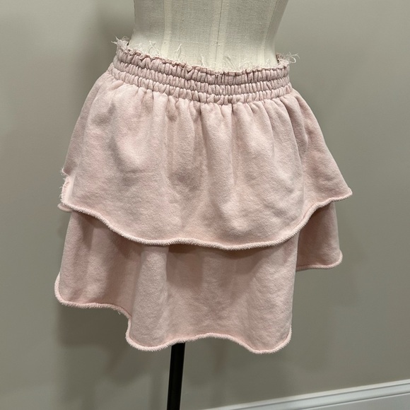 AERIE Layered Weekend Ruffle Raw Edge Miniskirt Pale Pink Size Medium - Picture 5 of 12